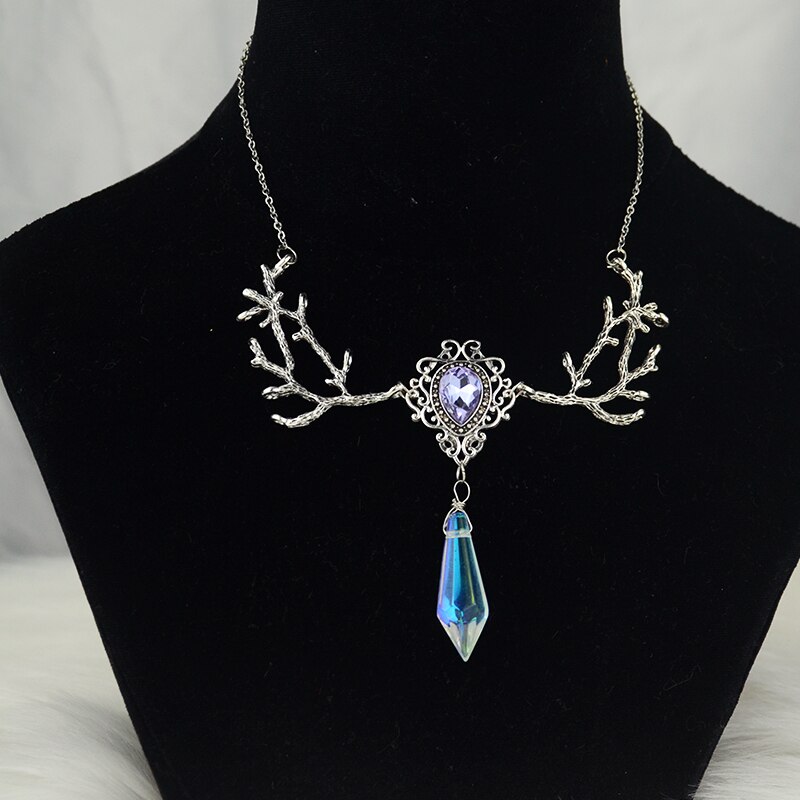 Witch branch crystal pendant necklace goddess forest pagan jewelry