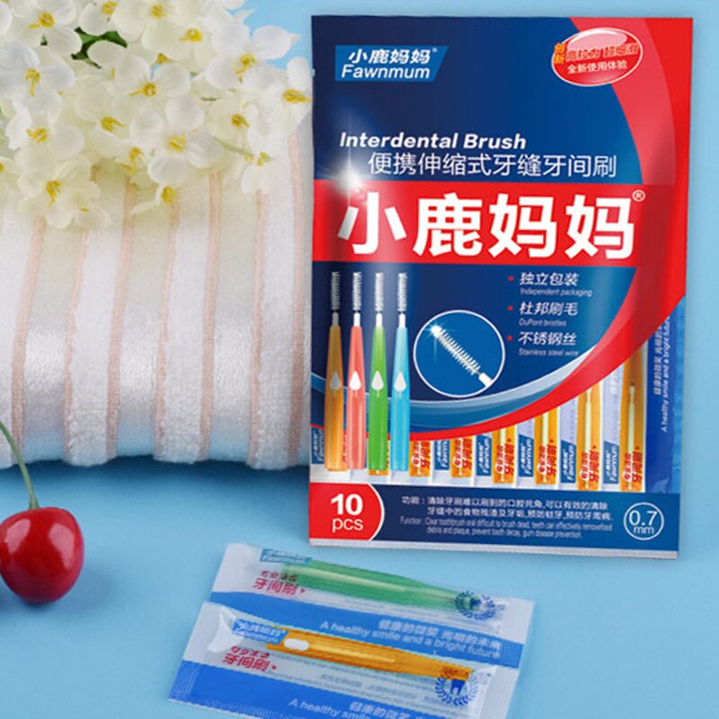 10 pc Push-pull adultos cepillo Interdental limpiar entre los dientes palillos de dientes herramienta de cuidado bucal cepillo Interdental hilo Dental