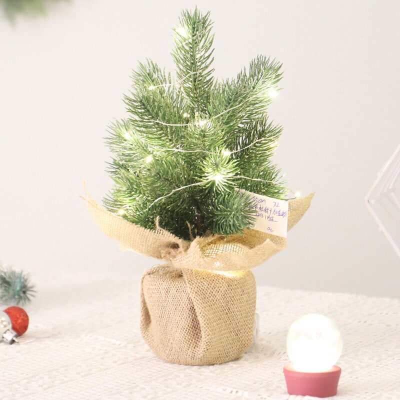 14 Inch Pine Handmade Christmas Tree with Burlap Base Mini Pine Christmas Tree