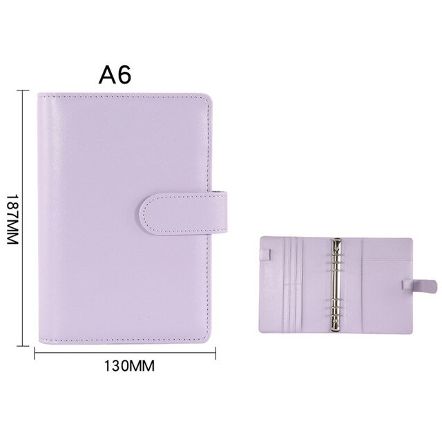 1Pc A5/A6 Lederen Losbladige Ringband Notebook 6 Ring Notebook Cover Kleur School Kantoorbenodigdheden: Purple-A6