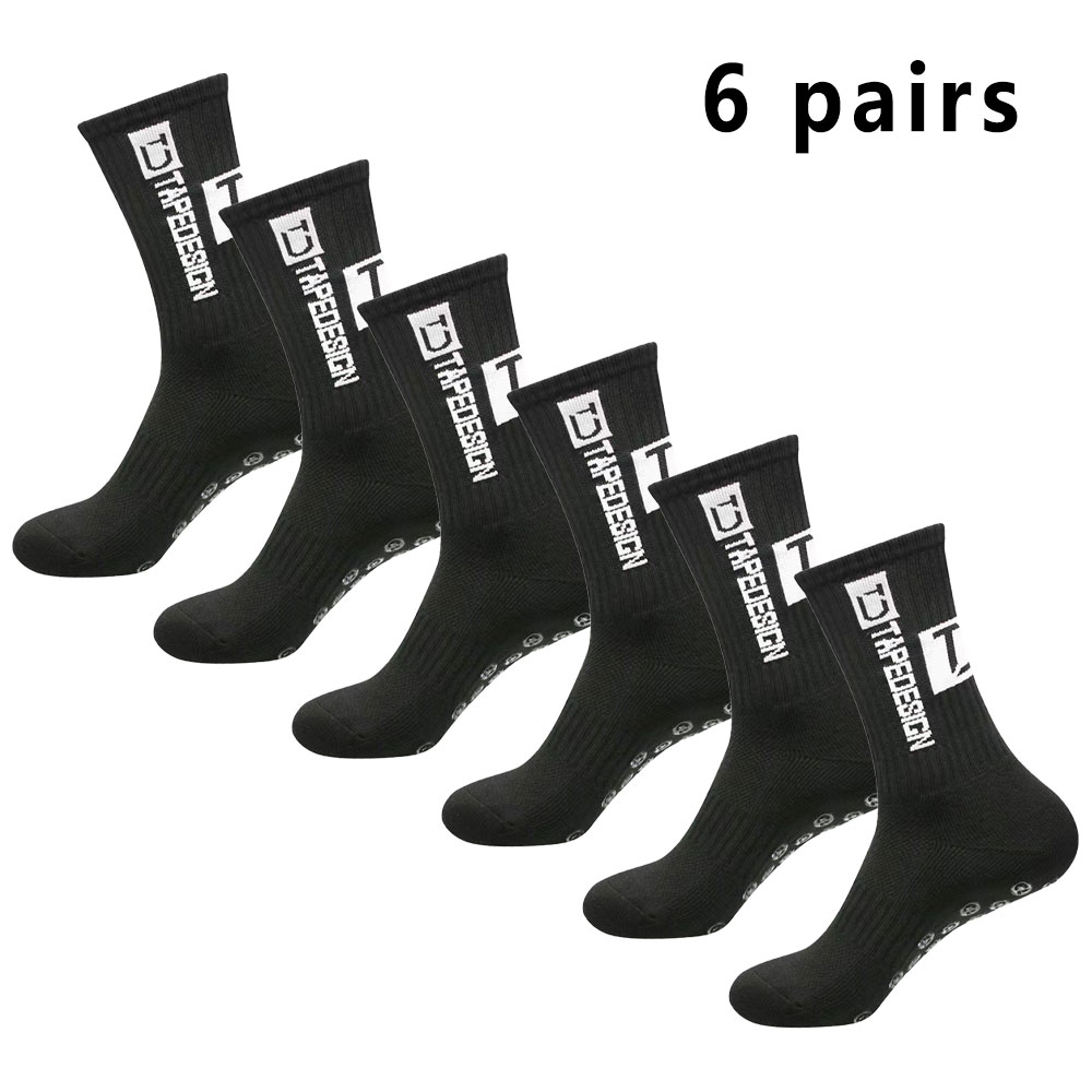 6 pares de meias de futebol meias esportivas masculinas meias de meia panturrilha silicone antiderrapante dot meias basquete yoga: PRETO AZUL