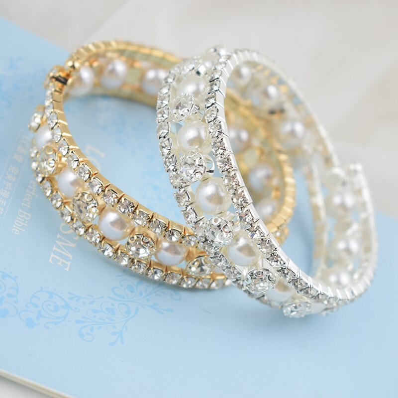 Crystal Imitatie Parel Armband voor Vrouwen 3 Rij Crystal Armband Goud en Zilver Armband Pulseras Mujer Huwelijkscadeau