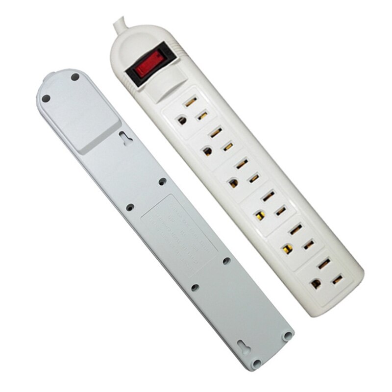 US Plug 6 Socket Surge Protector Wall-mounted 14AWG Horizontal Power Strip Power Socket Switch with Overload Protection