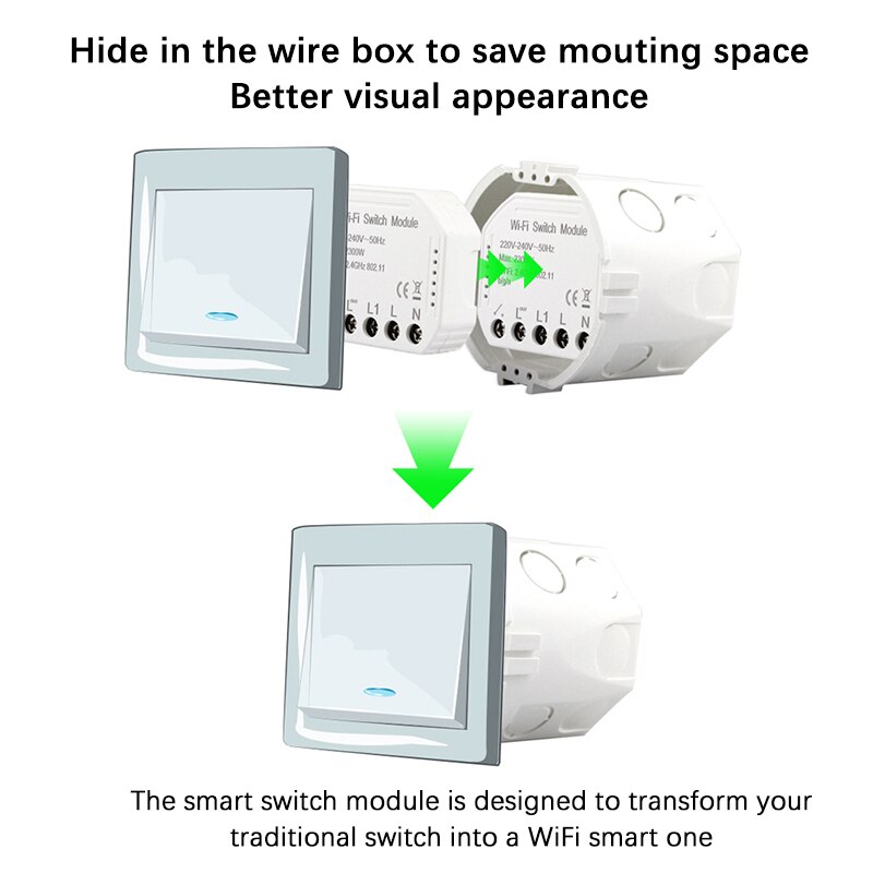 DIY WiFi Smart Light Switch Module Breaker, Smart Life Tuya APP Voice Remote 1/2 Way Control Wall Switch, Alexa Echo Google Home