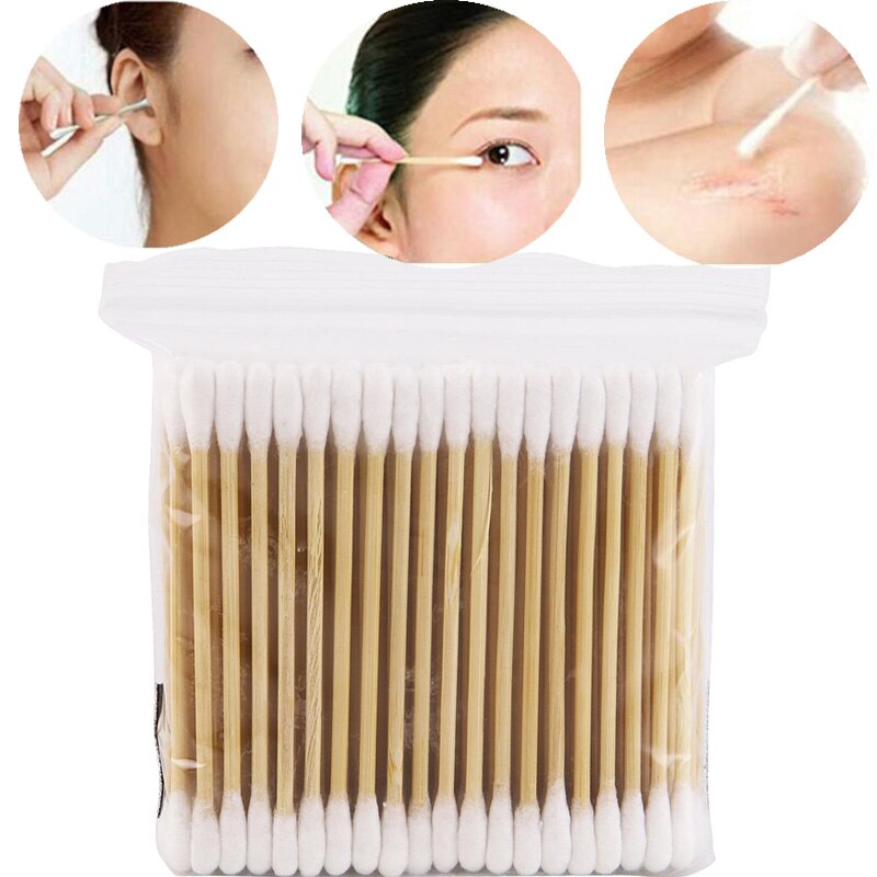 100 pièces/sac double tête jetable maquillage doux coton-tige bâton en bois oreille et nez outil de nettoyage coton-tige