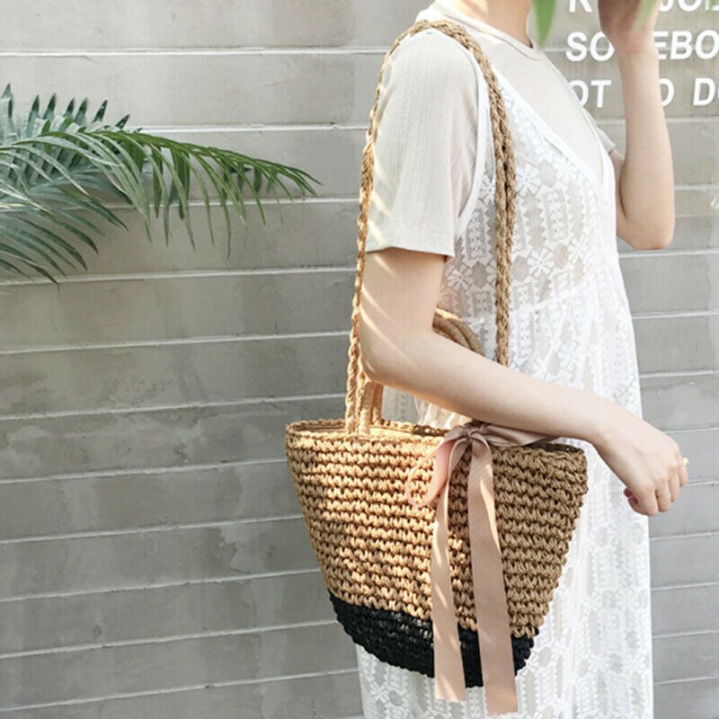 Dames handtas stro tas rotan rieten vlechtwerk schoudertassen strand handtas crossbody