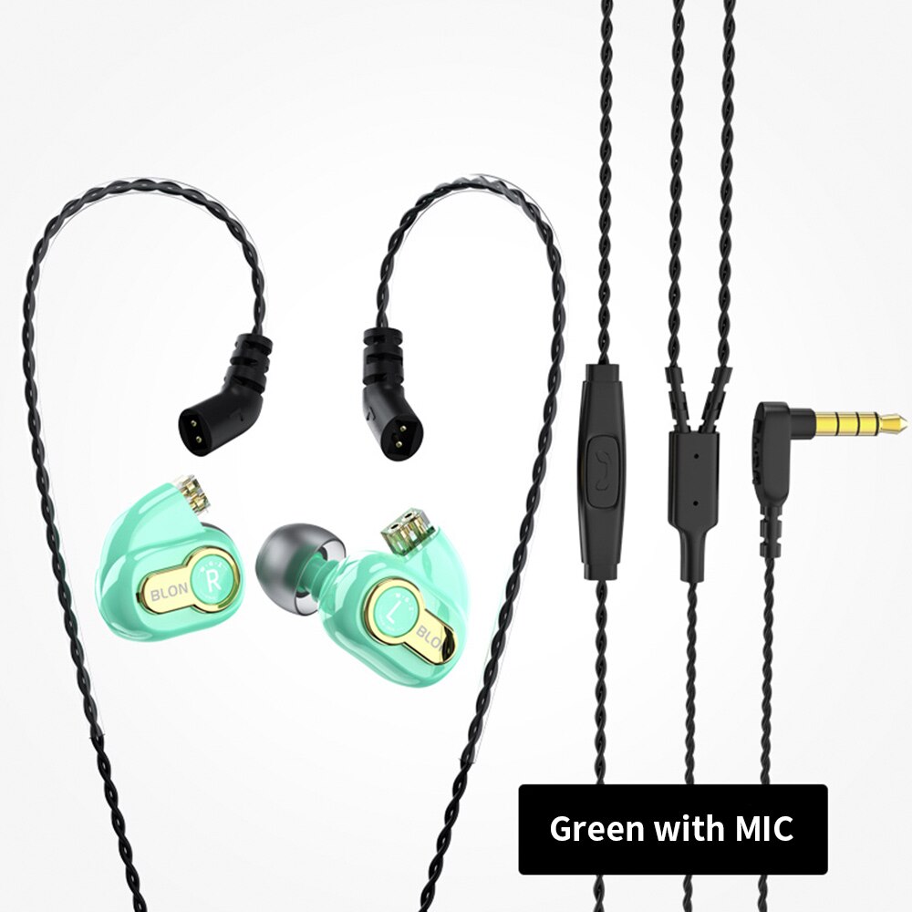 BLON BL-05 BL05 BL03 Hifi Earphone 10mm Carbon Diaphragm Dynamic Stereo Earbud Metal Headset Detachable earplug bl05: BL05 Green with mic