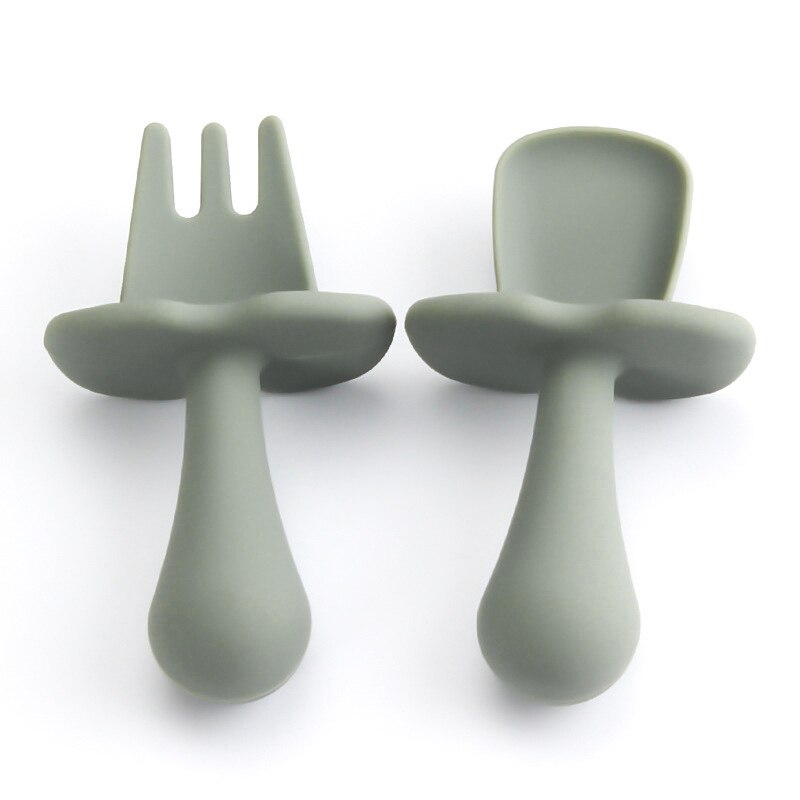 Juego de 2 unids/set de vajilla de silicona para bebé, utensilios de entrenamiento de autoalimentación, de fácil agarre, tenedores de mango corto: S13