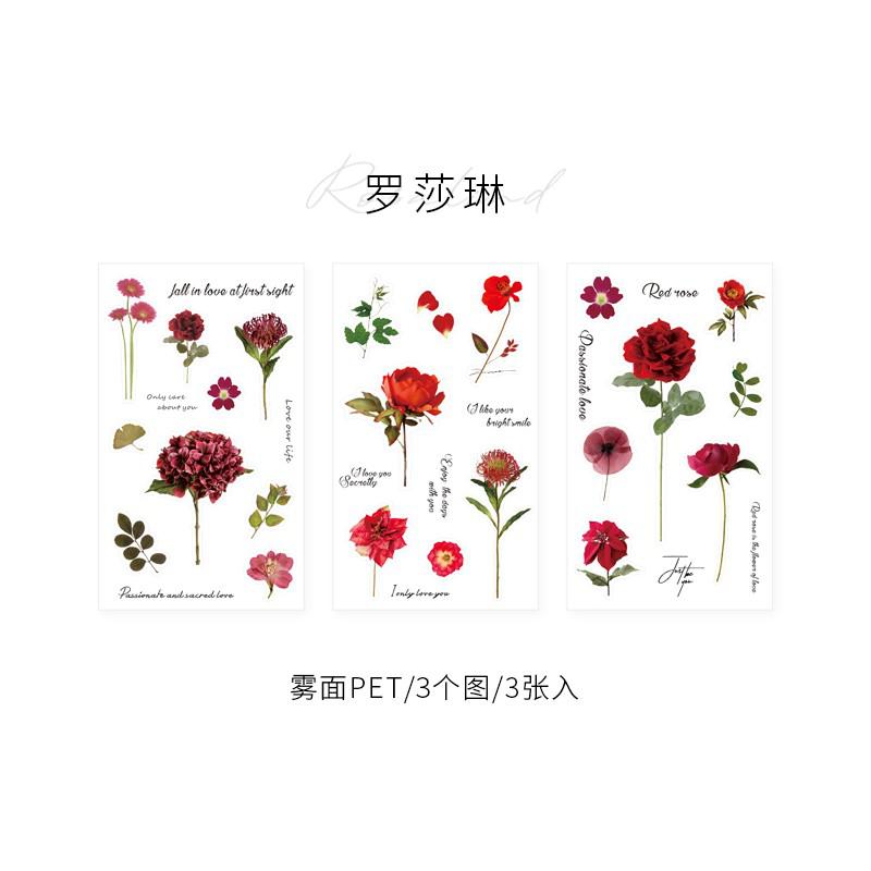 3 Sheets Floral Plants Adhesive Stationery Sticker Diy Album Scrapbooking Diary Planner Journal Sticker Decorative Label: G