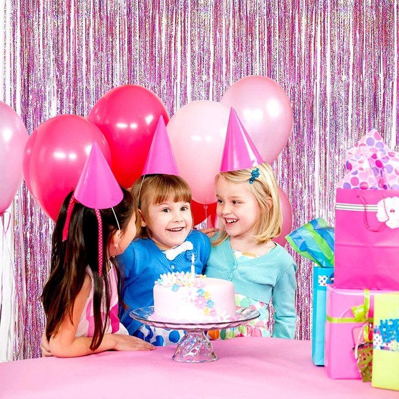 Paquete de 2 cortinas con flecos de oropel de lámina metálica rosa de 1x2m, telón de fondo para cumpleaños, boda, despedida de soltera, decoración para aniversario de adultos