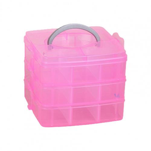 55% Discounts ! Craft Organizer Box Stackable 3 Layer Plastic Portable Arts Container for Home: Pink