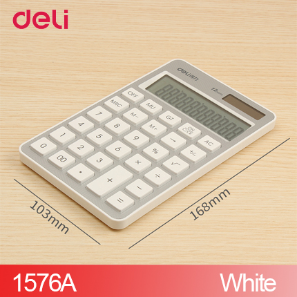 Deli two power calculator for school kid office electronic accounting supply brand solar energy table calculator: 1576-white