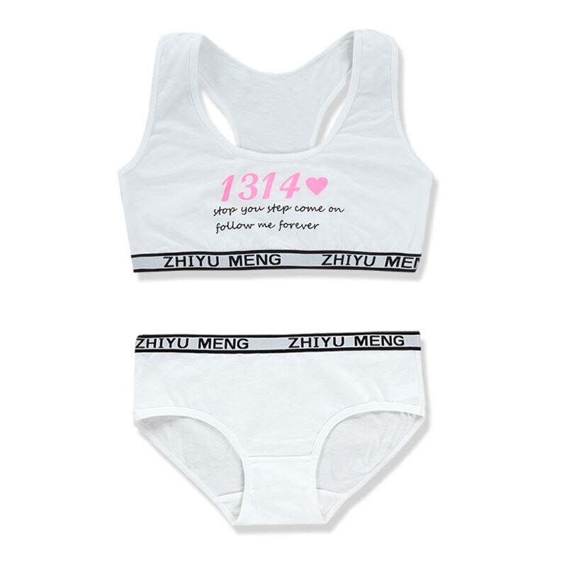 Training Bra Set for Student Puberty Vest Brassiere Bras Teenagers Young Girls Underwear Sets 8-14 Years: White