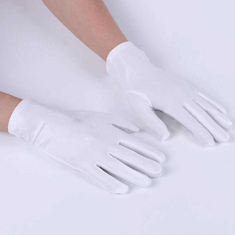 Guantes blancos y negros de para hombre y mujer, guantes finos elásticos, guantes de joyería ajustados para baile, guantes para conducir en la muñeca, guantes de dedo completo para camarero