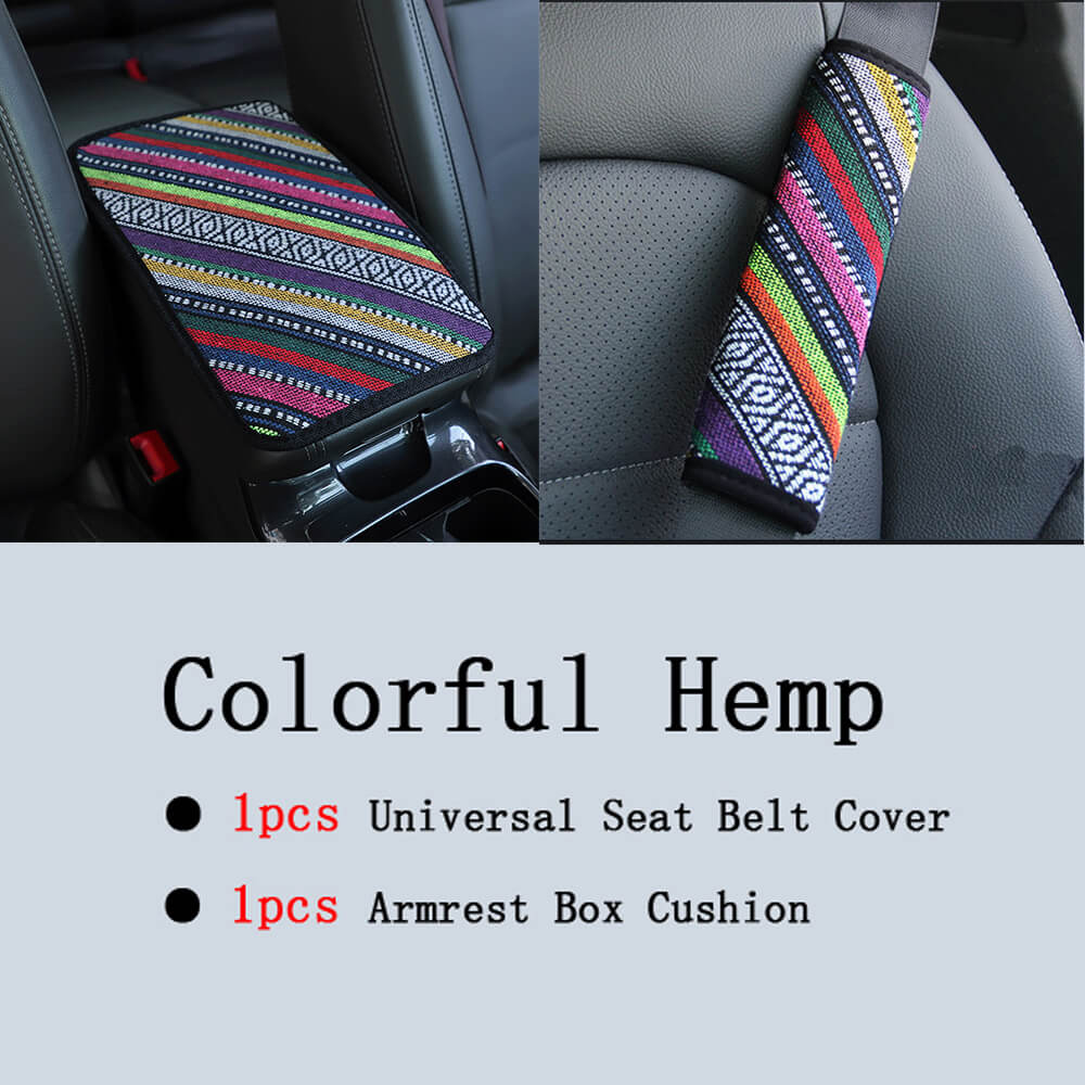 Auto Armlehne Box Kissen Vier Jahreszeiten Ethnische Stil Leinen Stoff Atmungs Nicht-slip Zentrale Griff Box Abdeckung Auto Zubehör: Colorful hemp B