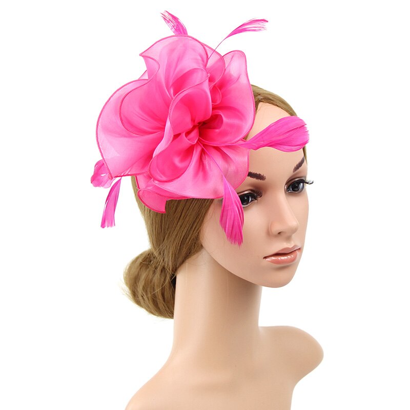 Fascinateur avec bandeau plume fleur pilulier chapeau pour femmes Cocktail rose: Hot pink