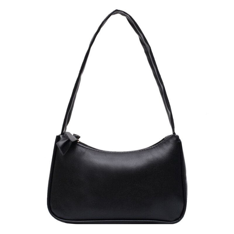 Sacs pour femmes dame sac à main en cuir souple sous les bras sac décontracté rétro Mini sac à bandoulière PU dame sac à main fermeture éclair sac: Black