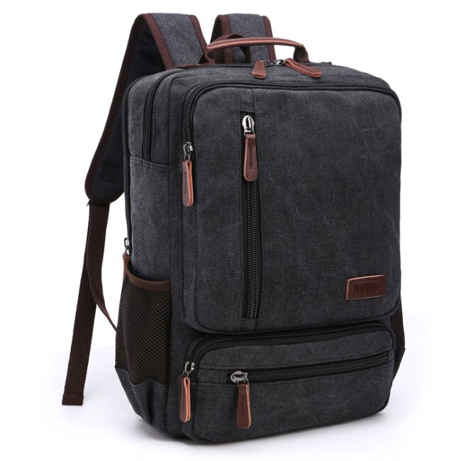 Vintage Canvas Backpack - 20-35L - Laptop Compartment - School Travel - Unisex: Black