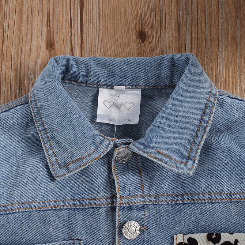 Lioraitiin 2-6Years bebé niño chaqueta de Denim para mujer leopardo/lentejuelas manga larga solo Breasted azul abrigos 2 Estilo