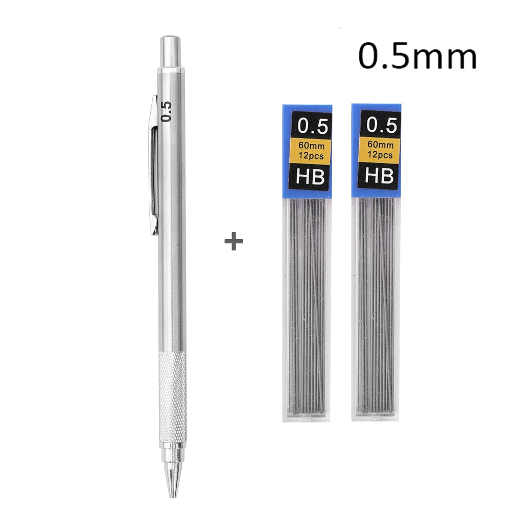 Metal Mechanical Pencil 0.3/0.5/0.7/0.9/1.3/2.0mm HB Leads Replaceable Refills Art Writing Drafting Drawing Home School Supplies: Blue
