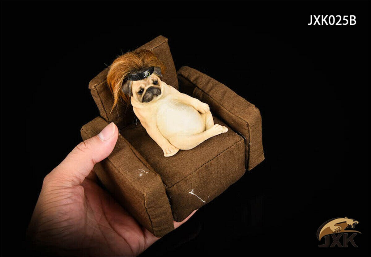 JXK 1/6 Decadent Pug With Sofa Figure Pet Dog Model Canidae Animal Collector Toy Resin Desktop Decoration