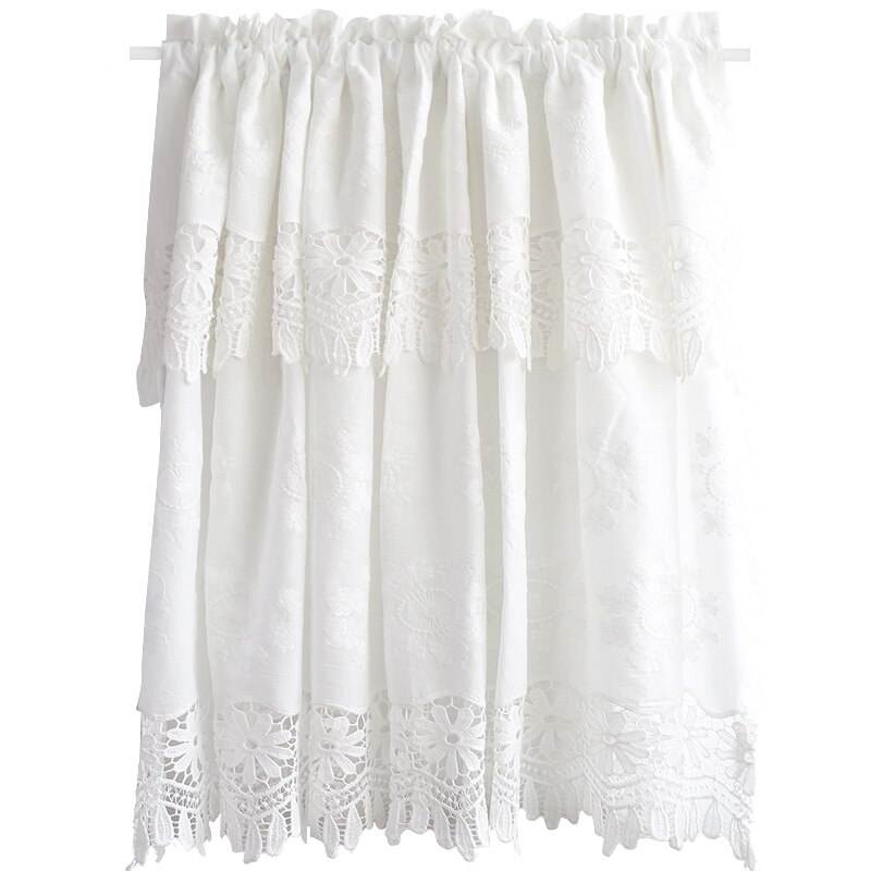 Cortinas cortas de café y flores blancas para cocina cortina corta de mitad de encaje para ventana, decoración de pared, cortina para puerta, QT042 y 20: w150cm x h125cm
