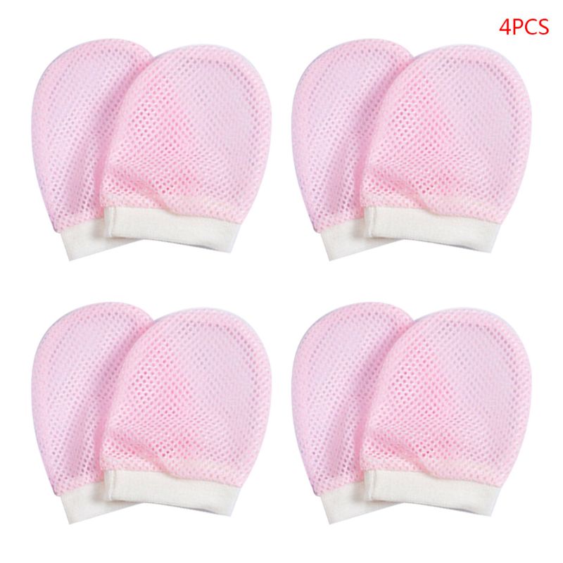 4 paires/ensemble bébé bain mince coton gants 0-6 mois -né infantile Anti-grippage mince respirant main couverture garçons filles: Rose