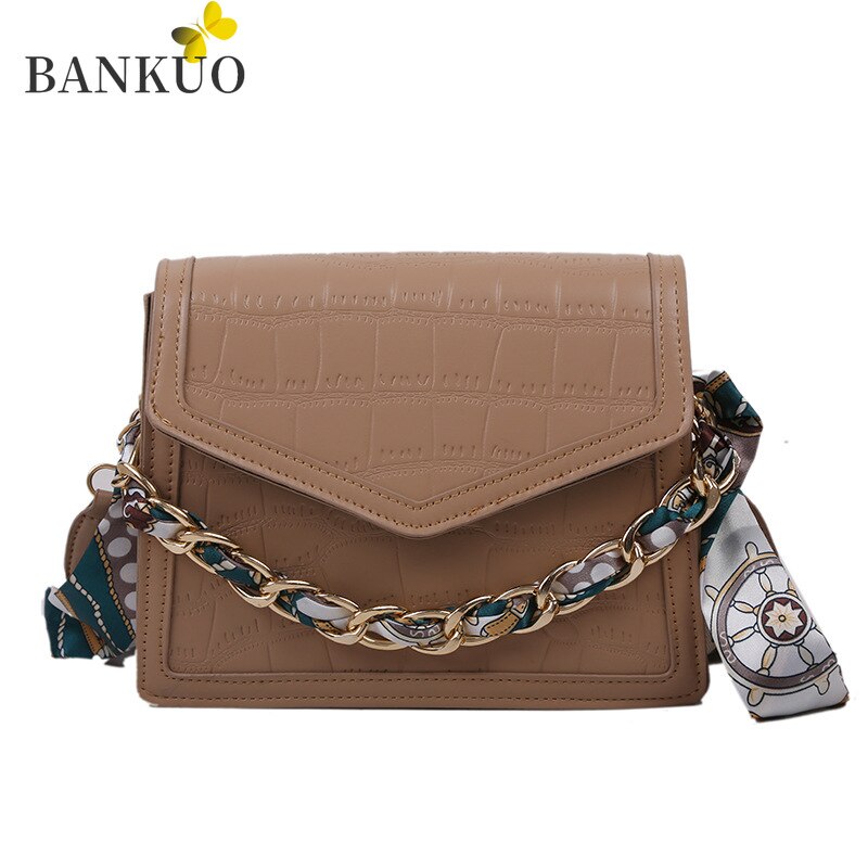 BANKUO Womens Bag PU Stone Pattern Shoulder Bags for Women Vintage Wide Straps Handbags Solid Crossbody Bags Z392