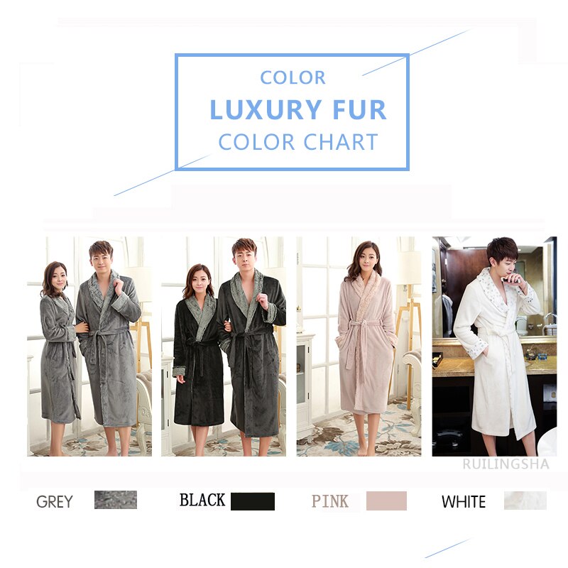 On Lovers Luxury Fur Soft as Silk Bathrobe Men Classic Long Flannel Winter Warm Kimono Bath Robe Male Dressing Gown Robes