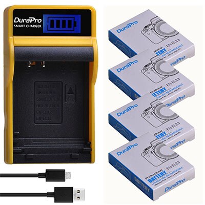 DuraPro 1850mAh EN-EL23 es EL23 Cámara Li-Ion batería + LCD USB cargador para Nikon COOLPIX P900... P610... p600... B700... S810c Cámara: 4 Battery Set