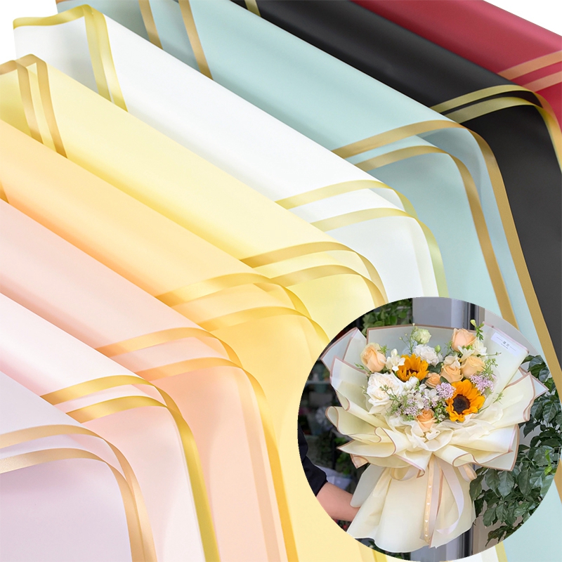 Papel de de flores con borde dorado, embalaje de medio transparente, ramo de floristería, papel de para boda, de cumpleaños, 5 uds.