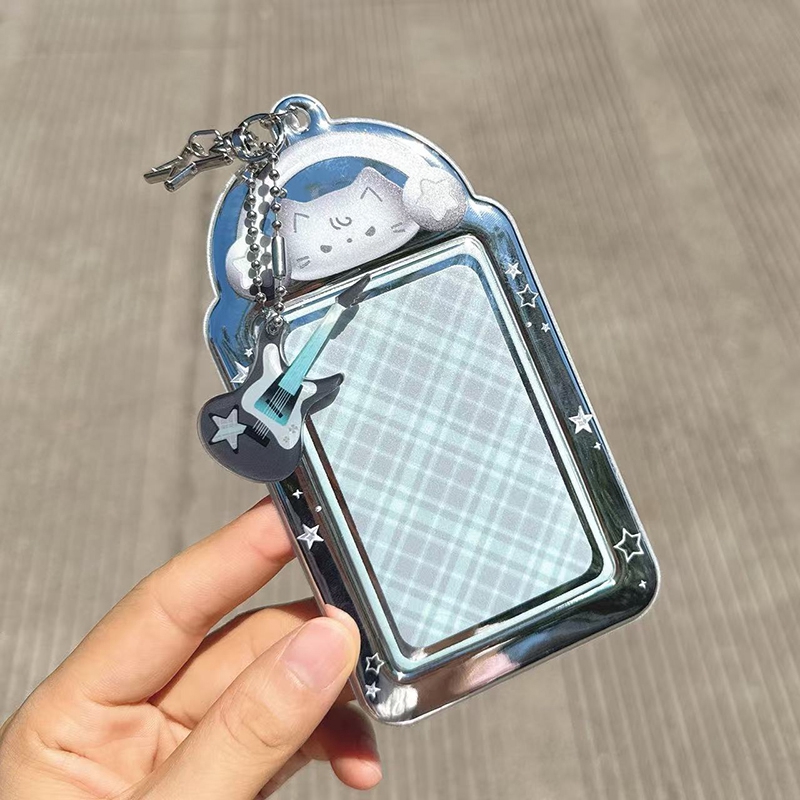 Portatarjetas de fotos de gato Y2K, soporte para sesión fotográfica Idol Kpop, llavero, mochila, colgante de exhibición, funda protectora para tarjeta de estudiante, álbum de fotos: Gris oscuro
