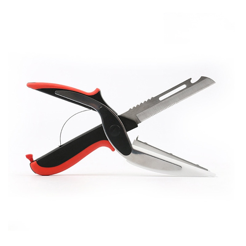 Stainless Steel Clever Scissors Food Chopper With Cutting Boards Vegetable Fruit Slicer Detachable Kitchen Knife