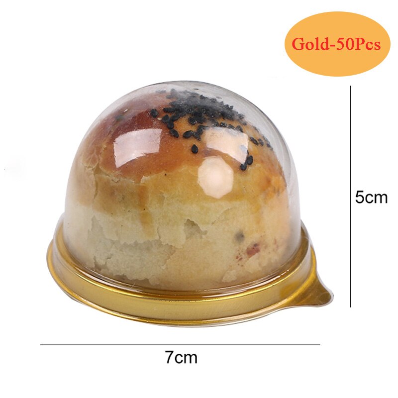 Caixa de empacotamento de cupcake 50 conjuntos, embalagens transparentes do bolo do casamento lembrancinhas para decoração da caixa de sanduíche de cheesecake festa: Round Gold