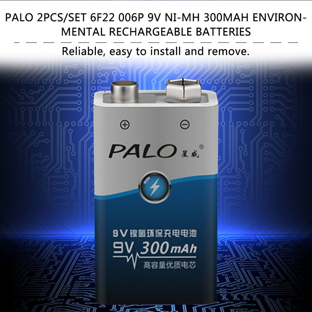 PALO 2pcs/set 6F22 006p Batttery 9V NI-MH 300mah Battery Rechargeable Batteries for Alarm Toys etc