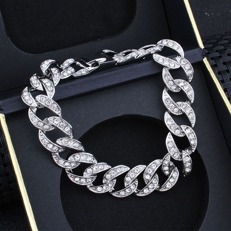 Hip Hop Bling Iced Out Men's Rapper Bracelet Full Rhinestone Pave With Miami Cuban Link Chain Bracelet for Men Jewelry: 10