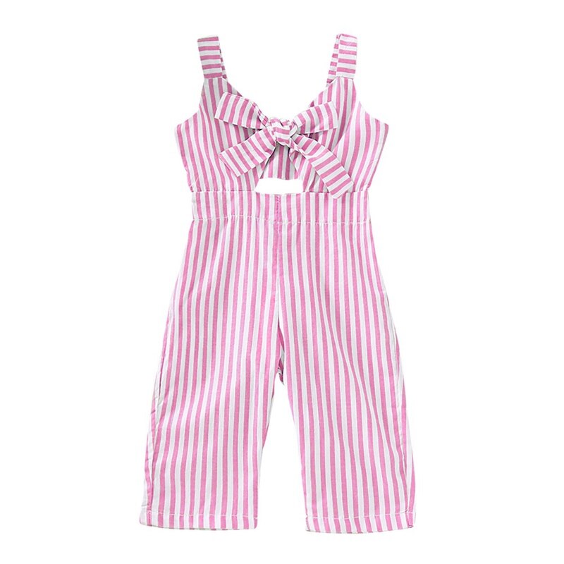 Nuova Estate Del Bambino Della Ragazza Pantaloni A Strisce Stampa di Cotone Senza Maniche Elastico Bretelle di Disegno della Cavità Pantaloni Tute e Salopette Pantaloni
