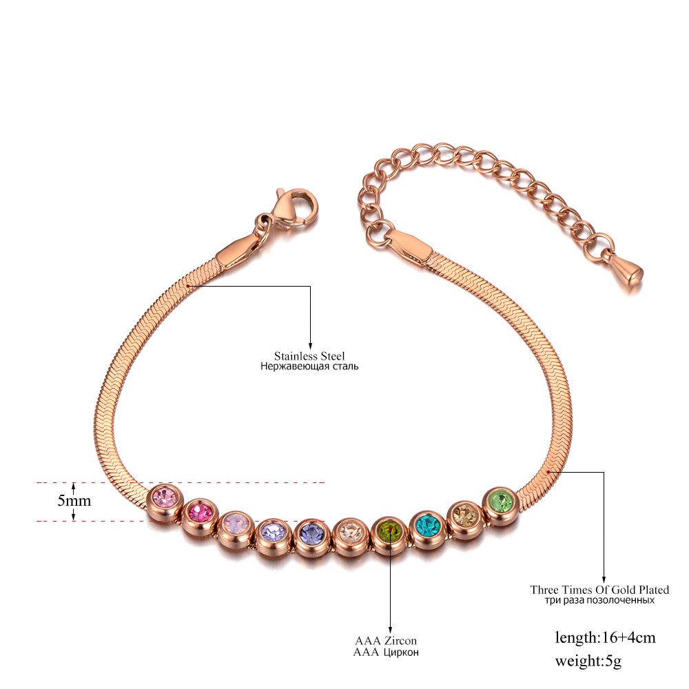 Lokaer modisch Edelstahl Gemischt Farbe Kristall Charme Armbänder Für Frauen Mädchen Böhmen Rose Gold Schlange Kette Armbinde B20046