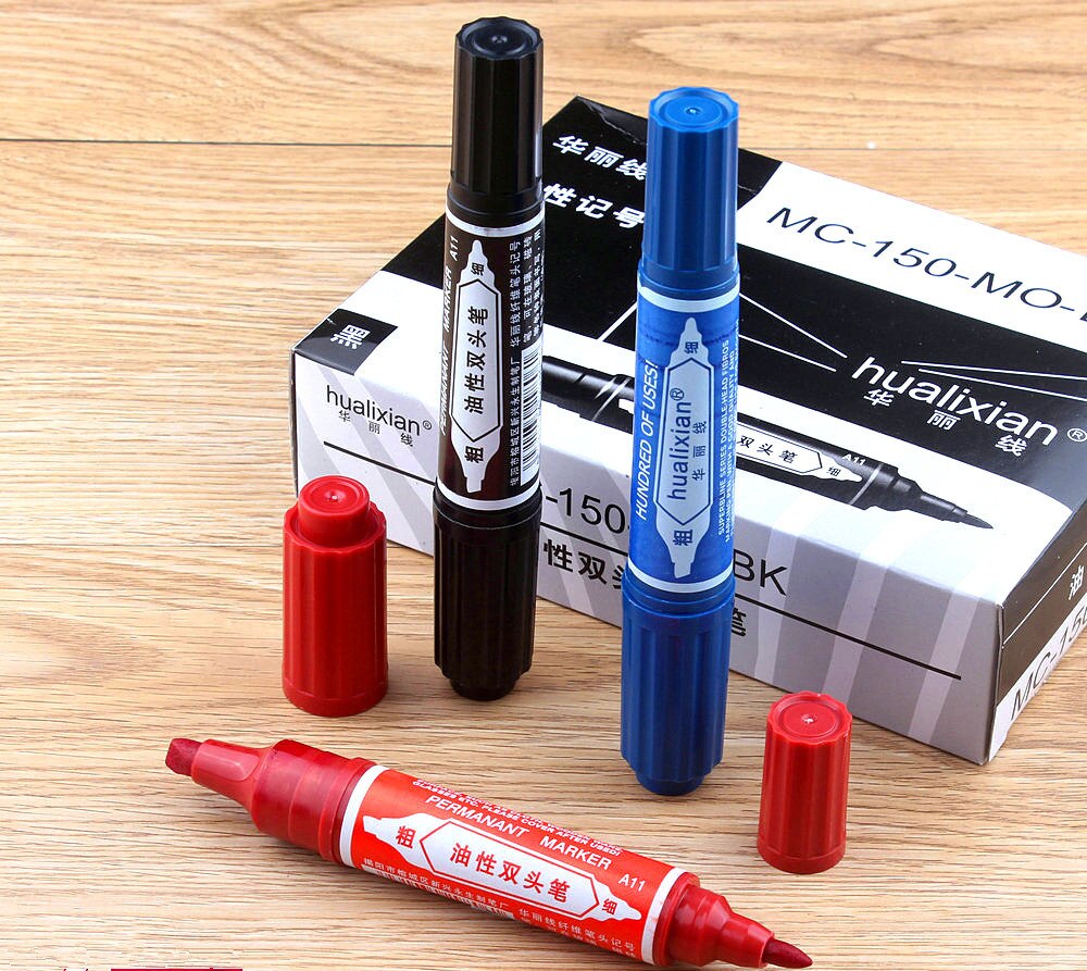 Bulk Logistiek Koerier Zwart/Blauw/Rode Kleur Dubbele Hoofd Ronde Neus Olie Permanente Marker Pen