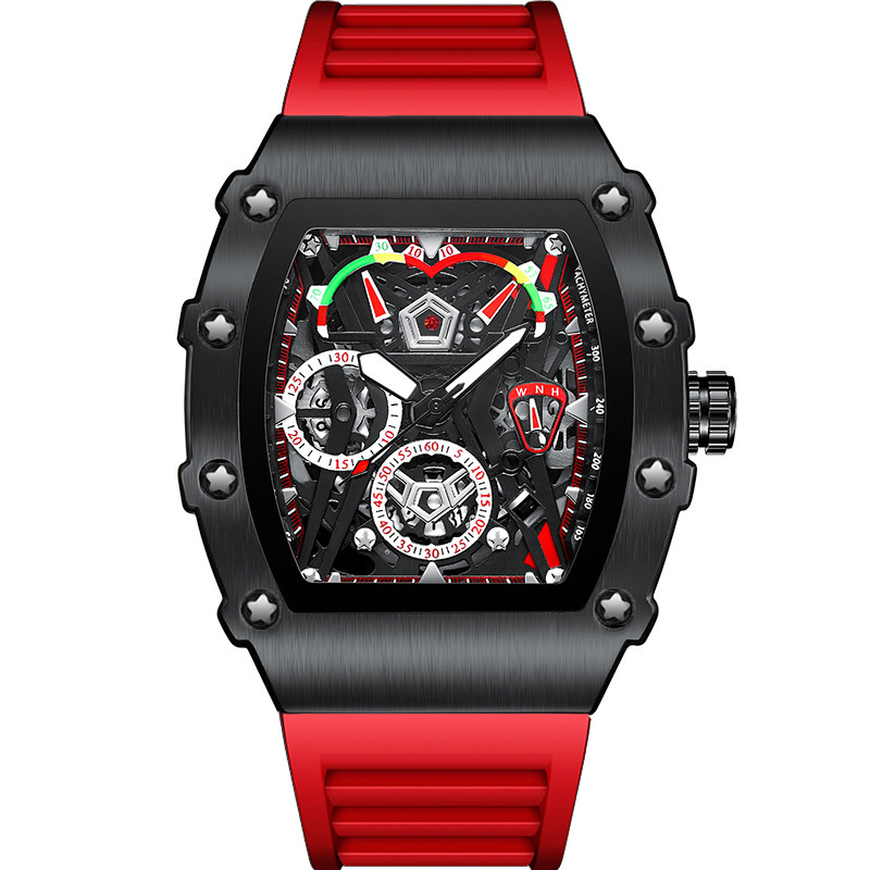 UTHAI CQ309 Herrenuhr Wasserdicht Nachtlicht Kalender Wein Eimer Silikonarmband Quarzuhr Herrenuhren: Braun