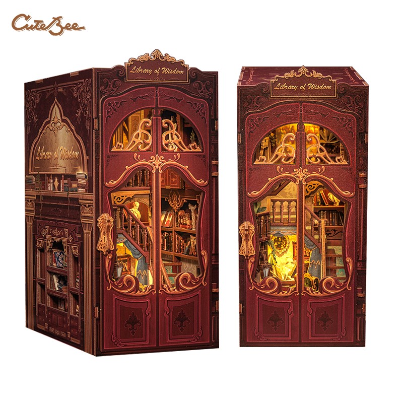 CUTEBEE Puzzle 3D DIY Book Nook Kit Wooden Bookend with Touch Light Secret Rhythm Music Booknook Building Decoration Model