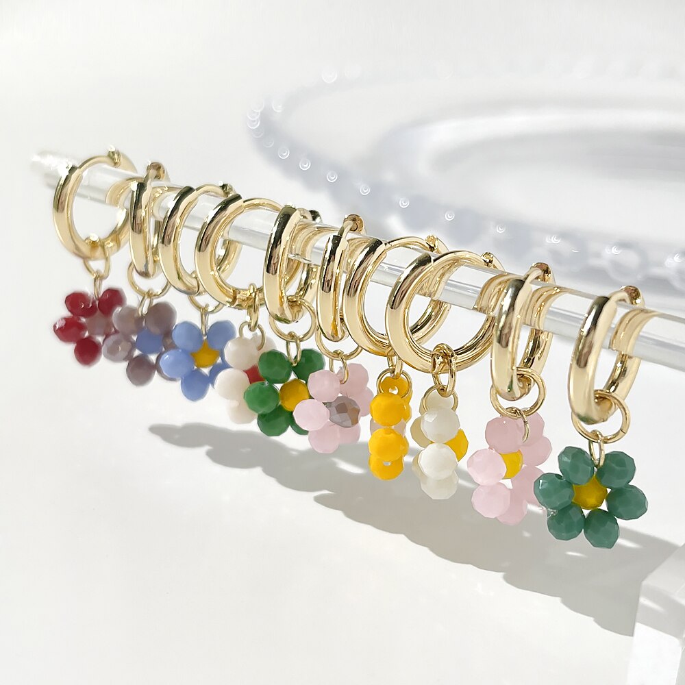 Peri&#39;sbox Boho Candy Kleur Acryl Daisy Hoop Earring Voor Vrouwen Multicolor Cute Flower Charm Huggie Oorbellen Zomer Sieraden
