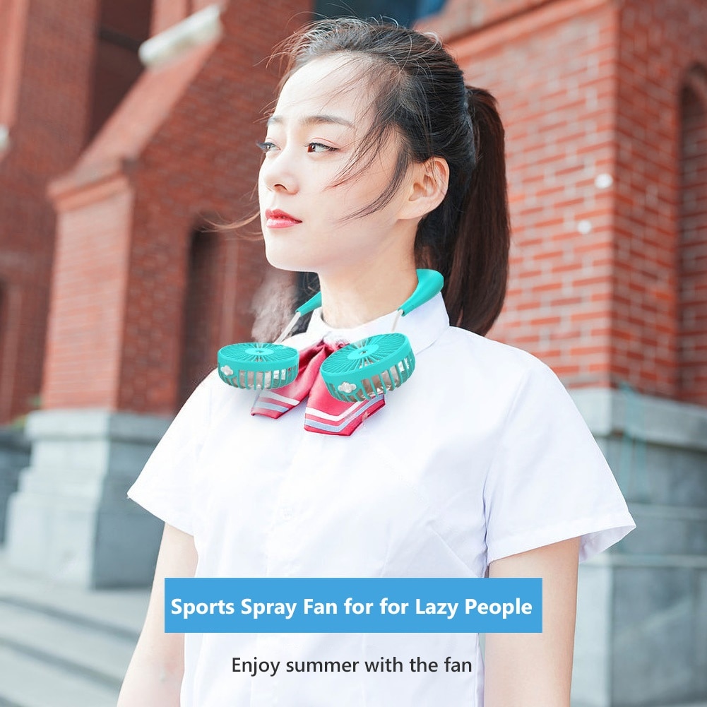 Portable Mini Flexible USB Rechargeable Hanging Neck Sports Cooling Spray Fan
