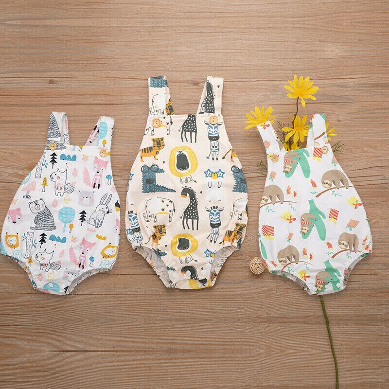 Baby Baby Boy Meisje Animal Print Bodysuit Mouwloze Knop Mooie Jumpsuit Kleding Outfits 0-24M