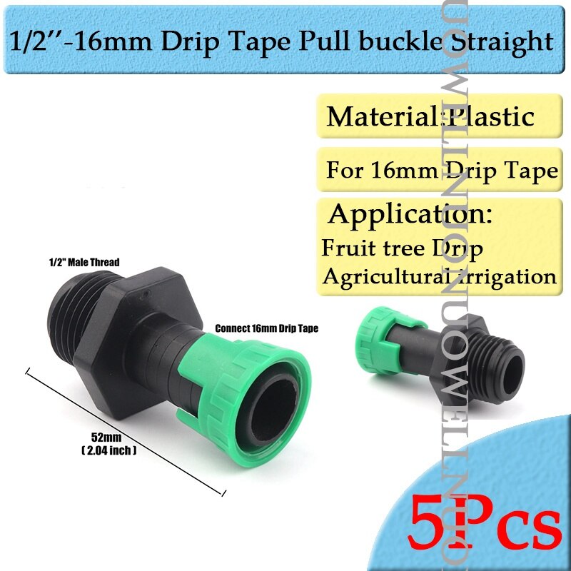 5Pcs/Lot 16mm Micro Irrigation Drip Tape Connectors Thread Locked Shut-Off Valve Elbow Tee Agricultural Drip Irrigation Fittings: 1l2-16 Nut Straight