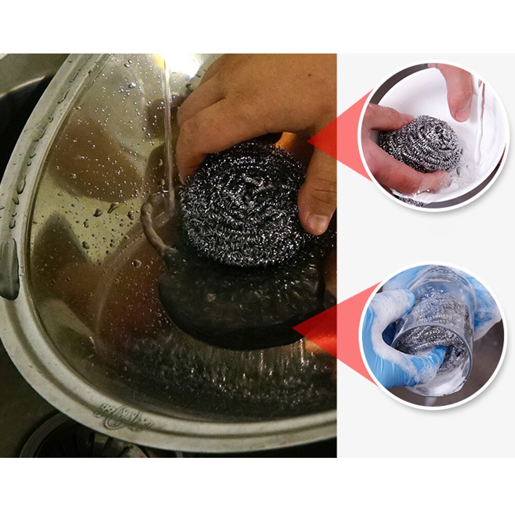 12 stk rustfri stålkugler kedelform opvaskebørste køkkenrengøringsværktøj