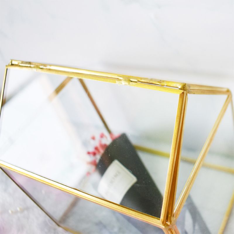 Geometric Glass Decor Terrarium Centerpiece Tabletop Planter Handmade Copper House Shape Flower Pot for Succulents