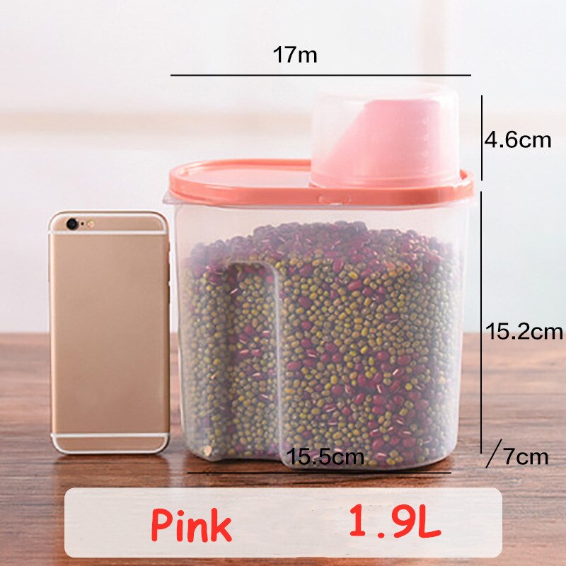 Pp mad opbevaringsboks køkken opbevaring plastik klar beholder med hæld låg flasker krukker tørret korn tank 1.9l-2.5l mad indeholder: 1.9l lyserøde