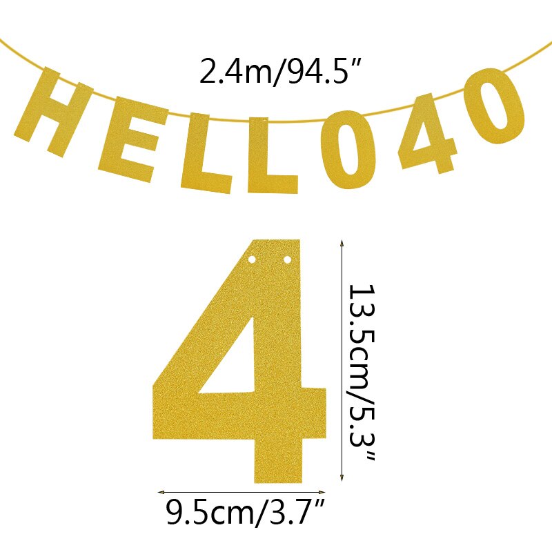 7 Flags Glitter Gold Paper Banners HELLO 30 40 50 Letter Number Bunting Garland For Adults Birthday Party Decoration Supplies
