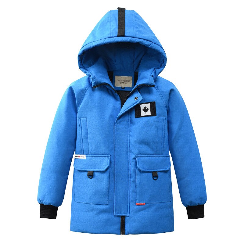 Bambini Da Neve Tute E Salopette Ragazzi Giubbotti Dei Bambini di Modo di Inverno Addensato Anatra Cappotti Sportivi A Prova di Vento Con Cappuccio Solido Vestiti di Chiusura Lampo: blue / 6T